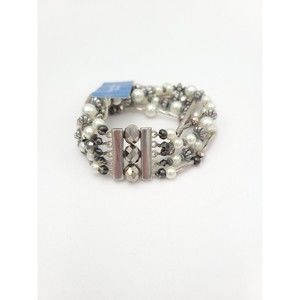 Vera Wang Simply Vera Stretch Bracelet Faux Pearl Silver Tone Multistrand